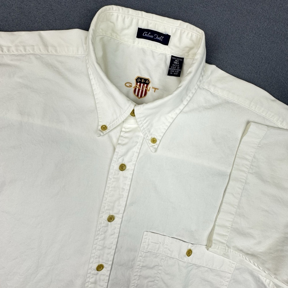 Vintage Gant USA Chelsea Twill Shirt Mens XLT Tall White Button Down Minimalist